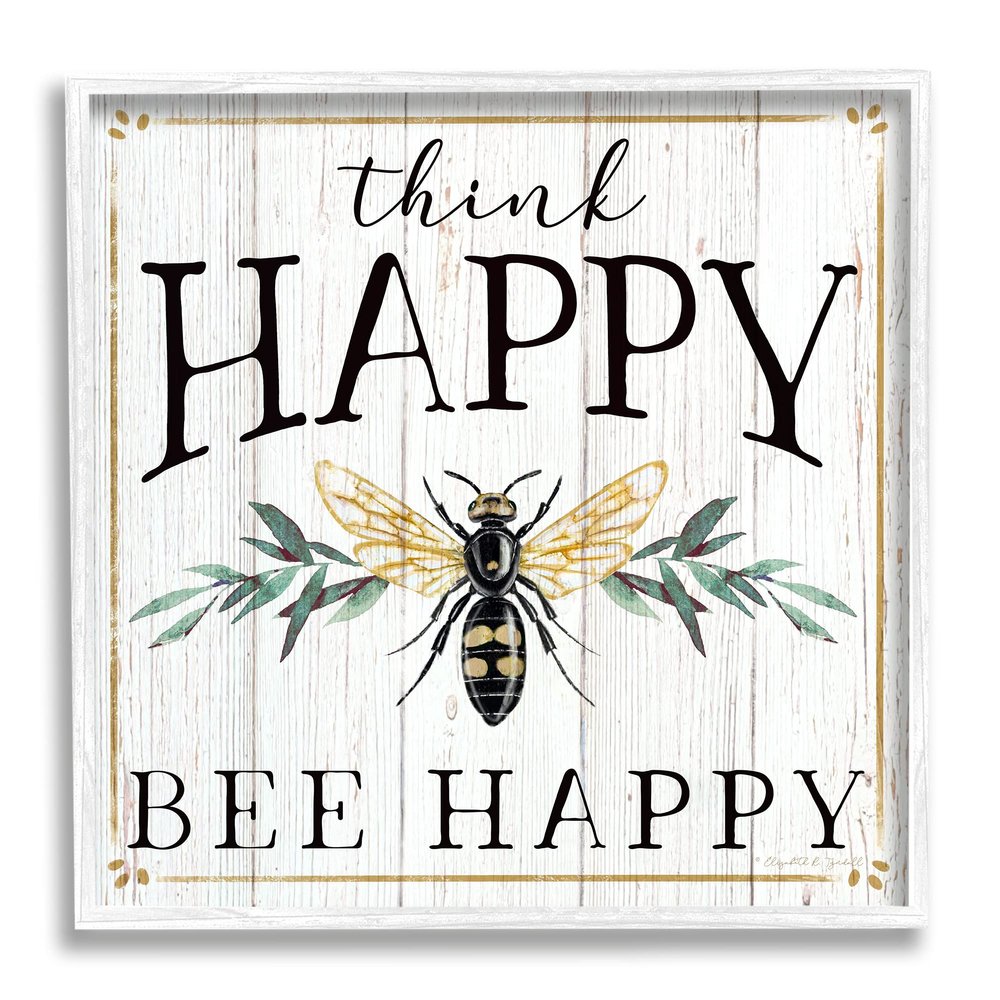 Stupell Industries Think Happy Bee Happy Phrase Insect Pun