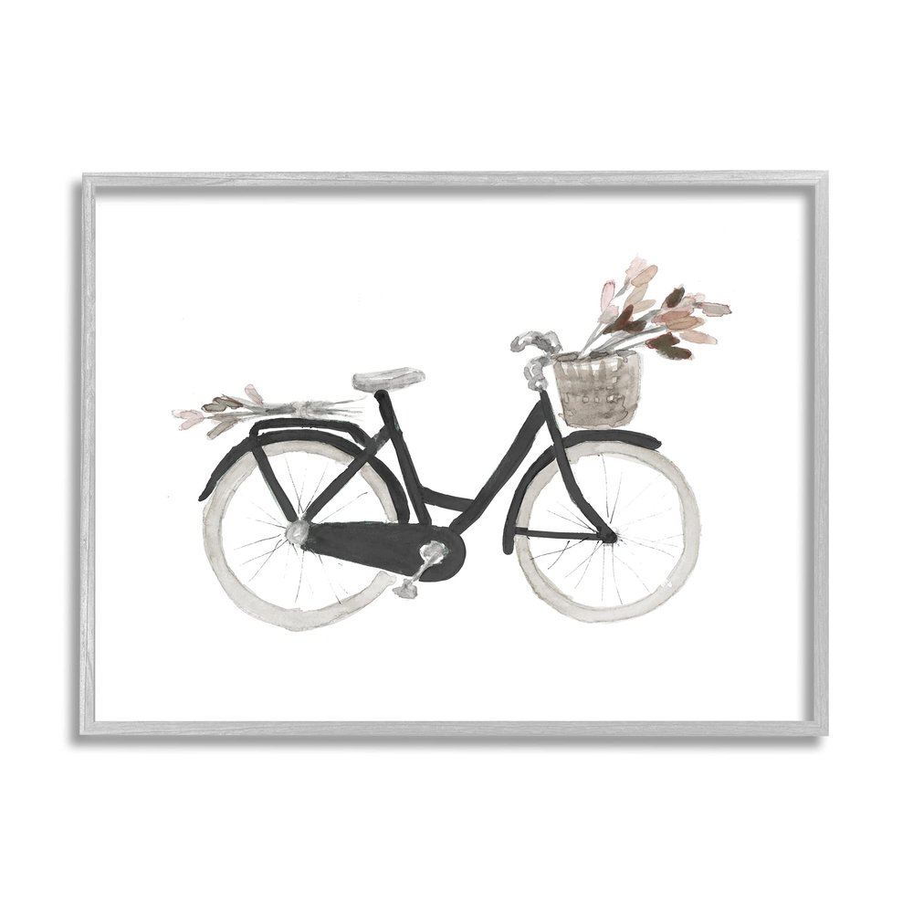 Stupell Industries Spring Floral Bicycle Basket Minimal Over White