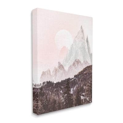 Stupell Industries Mountain Peak Tree Forest Landscape Monochromatic Sun