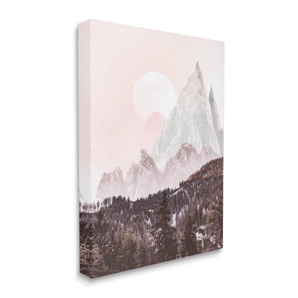 Stupell Industries Mountain Peak Tree Forest Landscape Monochromatic Sun