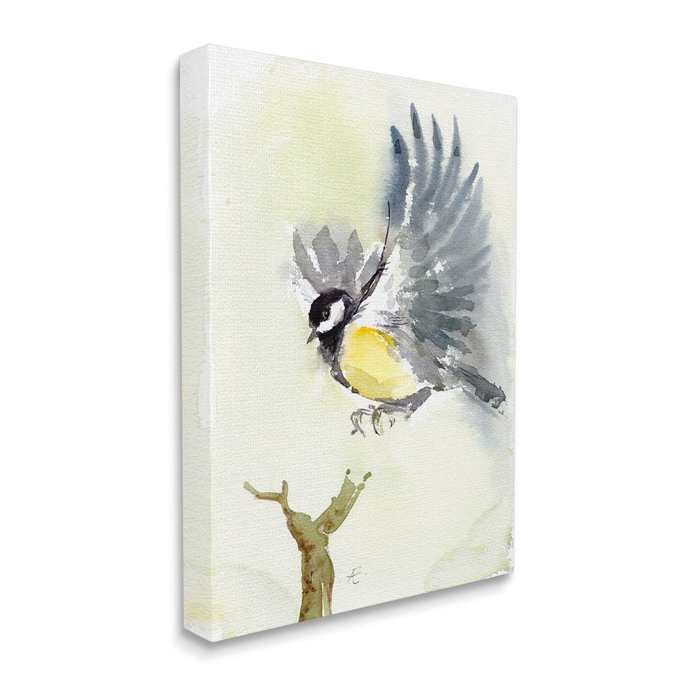 Stupell Industries Yellow Belly Bird Spread Wings Over Tree Branch