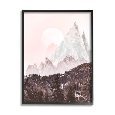 Stupell Industries Mountain Peak Tree Forest Landscape Monochromatic Sun
