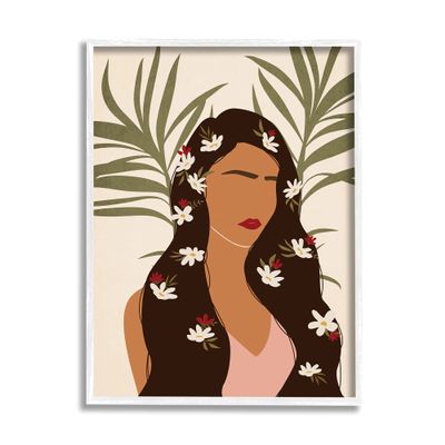 Stupell Industries Female with Tropical Florals in Hair Palm Leaves