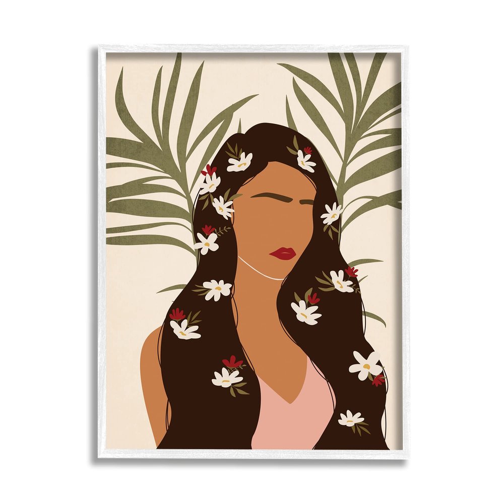 Stupell Industries Female with Tropical Florals in Hair Palm Leaves