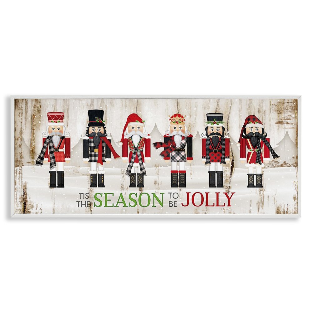 Stupell Industries to Be Jolly Festive Phrase Winter Christmas Nutcrackers, Designed by Jennifer Pugh White Framed Wall Art, 13 x 30