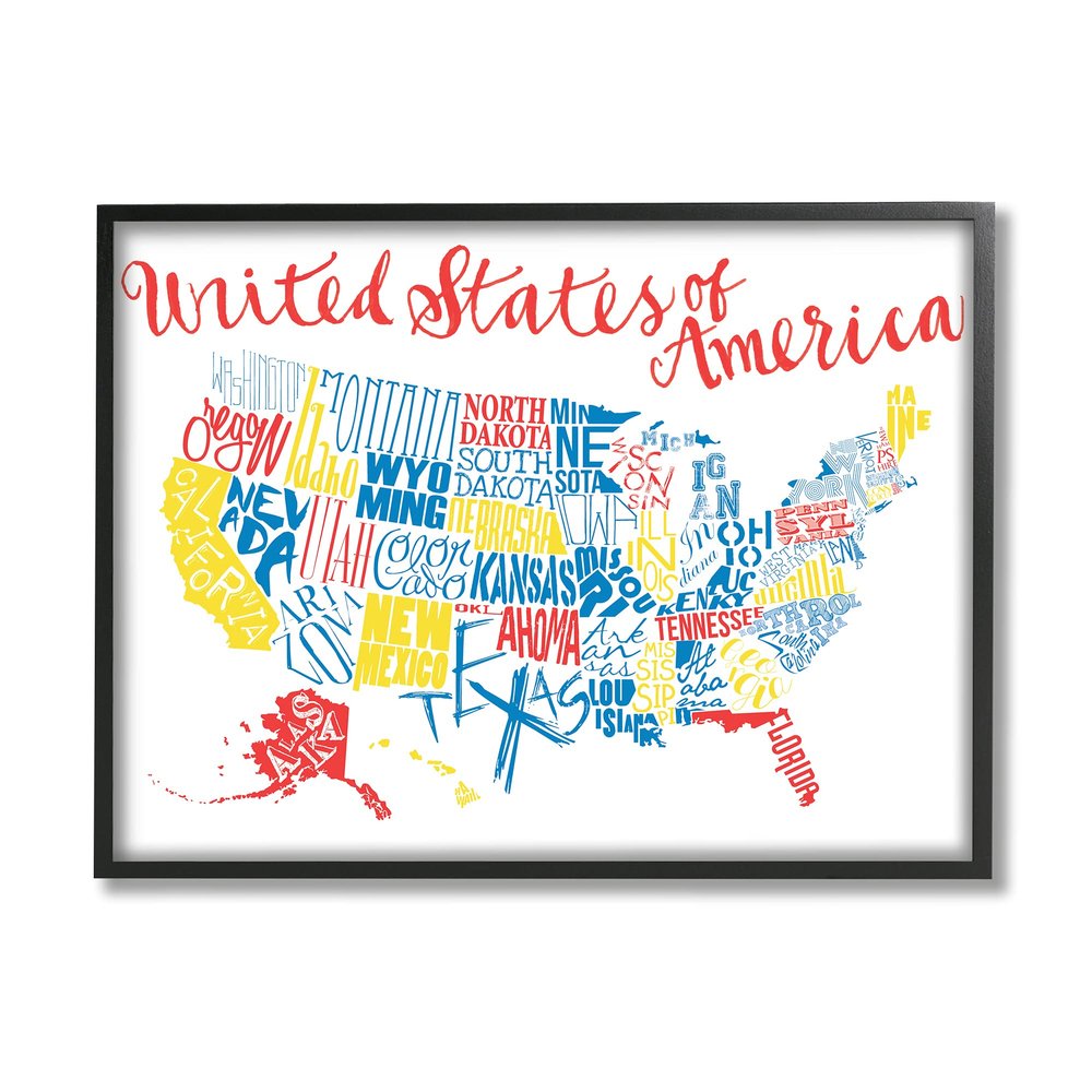 Stupell Industries United States of America Typography Map Primary Tones
