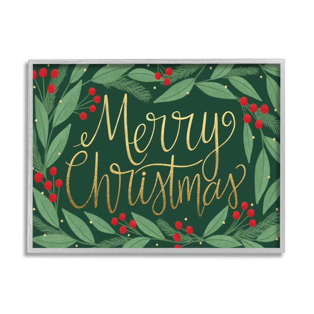 Stupell Industries Merry Christmas Festive Sentiment Chic Holiday Holly