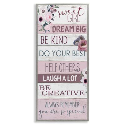 Stupell Industries Sweet Girl Inspirational Phrases Soft Pink Florals, Designed by Kim Allen Gray Framed Wall Art, 10 x 24