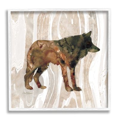 Stupell Industries Woodland Wolf Watercolor Silhouette Rustic Grain Pattern
