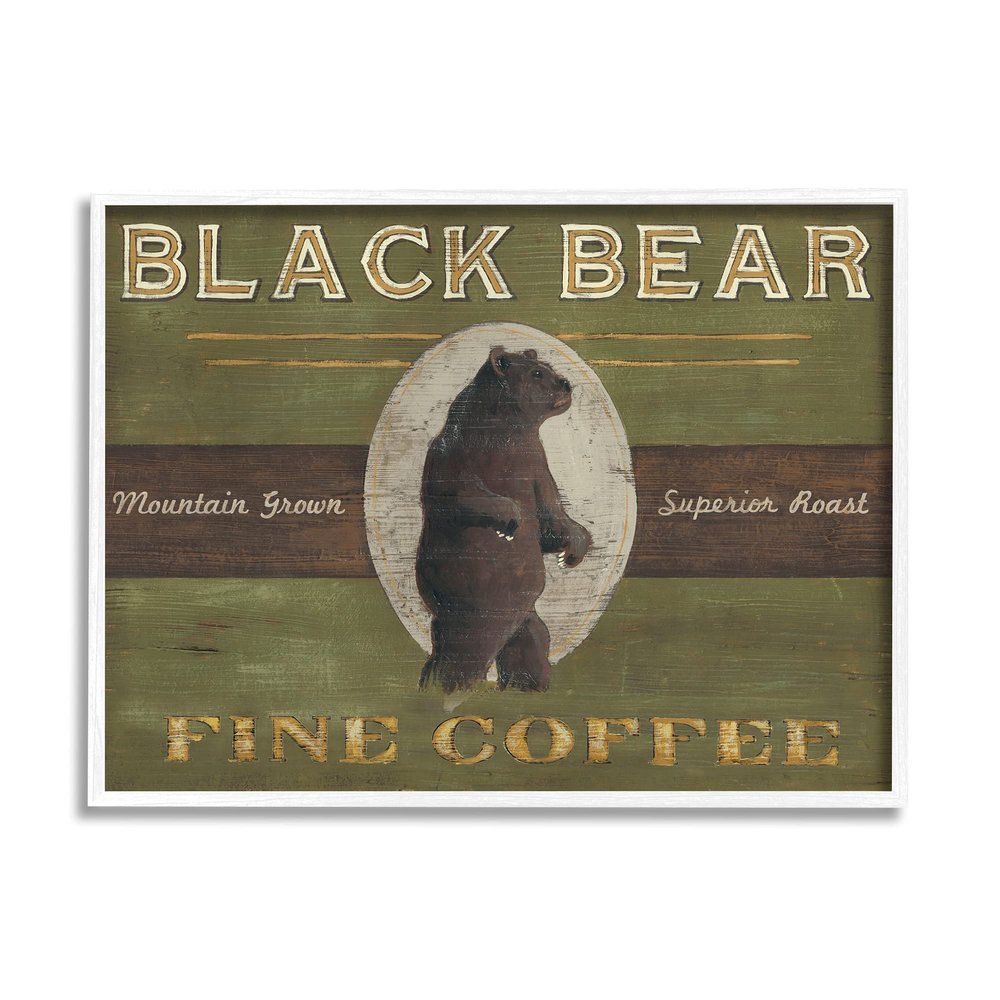 Stupell Industries Black Bear Fine Coffee Rustic Kitchen Mountain Animal