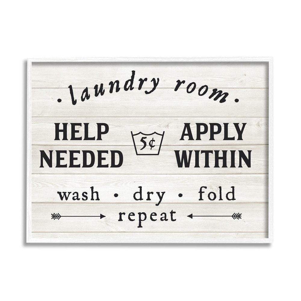 Stupell Industries Farmhouse Laundry Room Help Wanted Sign Rustic Pattern