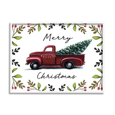 Stupell Industries Merry Christmas Red Holly Believe Farm Truck