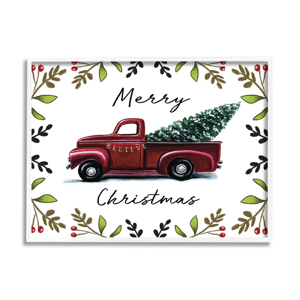 Stupell Industries Merry Christmas Red Holly Believe Farm Truck