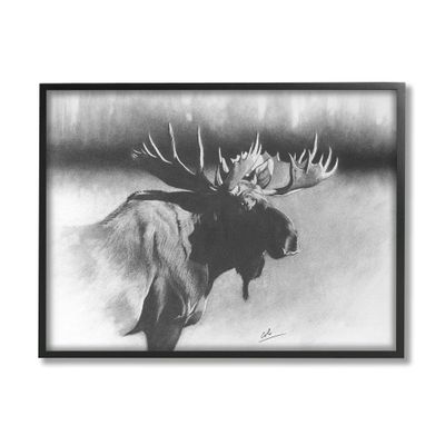 Stupell Industries Moose in Rustic Forest Realistic Pencil Drawing