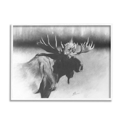 Stupell Industries Moose in Rustic Forest Realistic Pencil Drawing