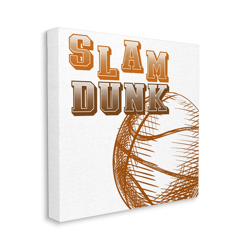 Stupell Industries Slam Dunk Basketball Sports Ball Orange Varsity Typography