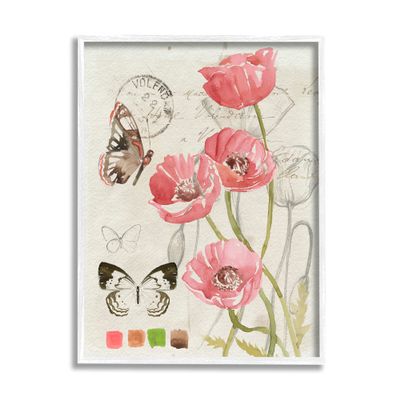 Stupell Industries Poppy Floral Field Study Color Scale Vintage Butterflies