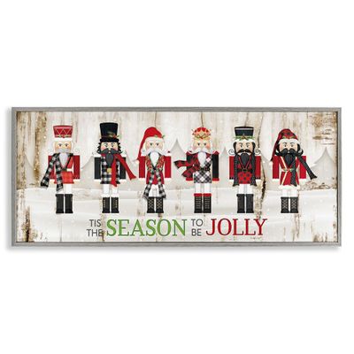 Stupell Industries to Be Jolly Festive Phrase Winter Christmas Nutcrackers, Designed by Jennifer Pugh Gray Framed Wall Art, 13 x 30, Off- White