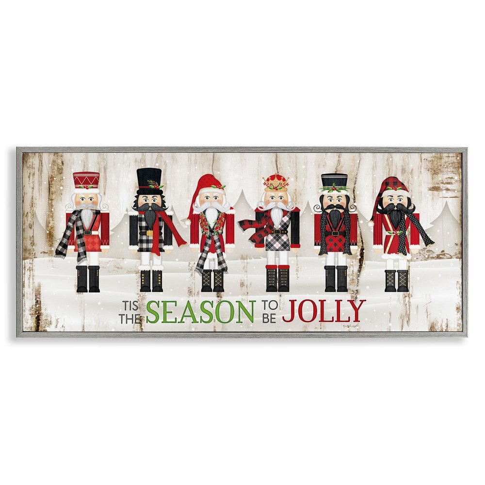 Stupell Industries to Be Jolly Festive Phrase Winter Christmas Nutcrackers, Designed by Jennifer Pugh Gray Framed Wall Art, 13 x 30, Off- White