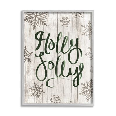 Stupell Industries Holly Jolly Festive Cursive Typography Winter Rustic Snowflakes
