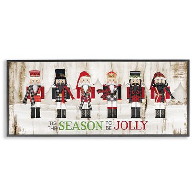 Stupell Industries to Be Jolly Festive Phrase Winter Christmas Nutcrackers, Designed by Jennifer Pugh Black Framed Wall Art, 10 x 24, Off- White