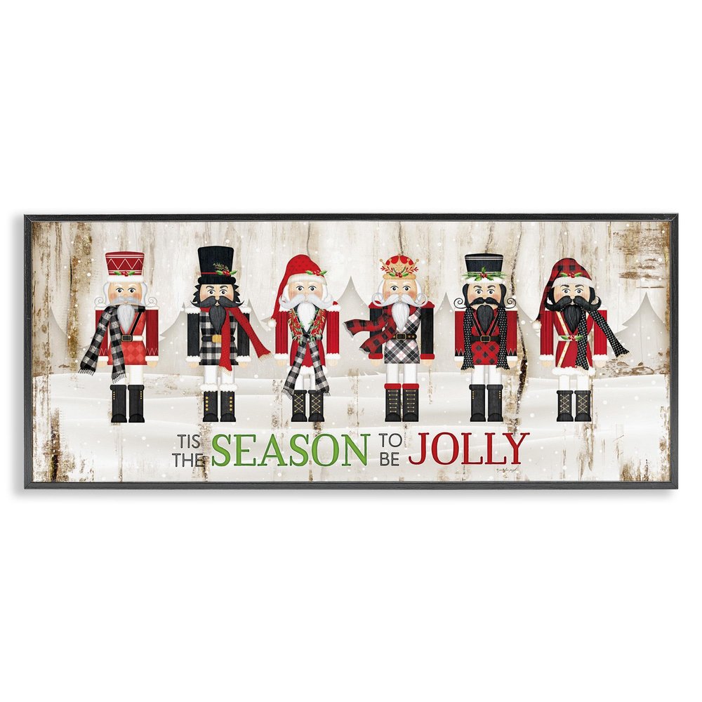 Stupell Industries to Be Jolly Festive Phrase Winter Christmas Nutcrackers, Designed by Jennifer Pugh Black Framed Wall Art, 10 x 24, Off- White