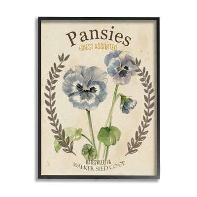 Stupell Industries Blue Assorted Pansies Vintage Floral Seed Packet
