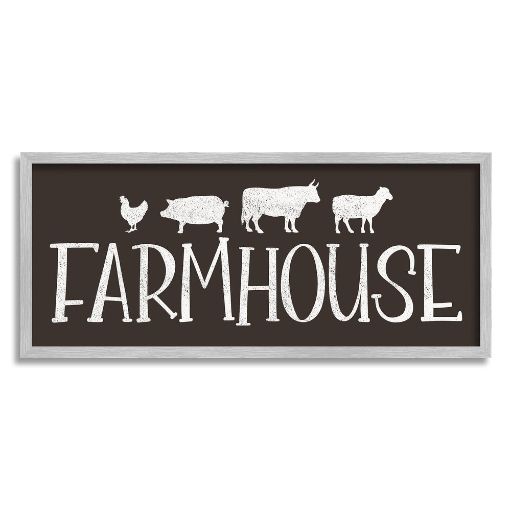 Stupell Industries Farmhouse Animals Sign Black White Pig Cow Chicken