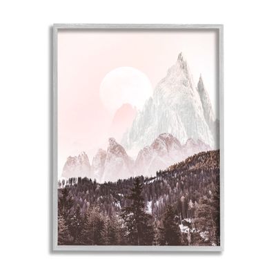 Stupell Industries Mountain Peak Tree Forest Landscape Monochromatic Sun