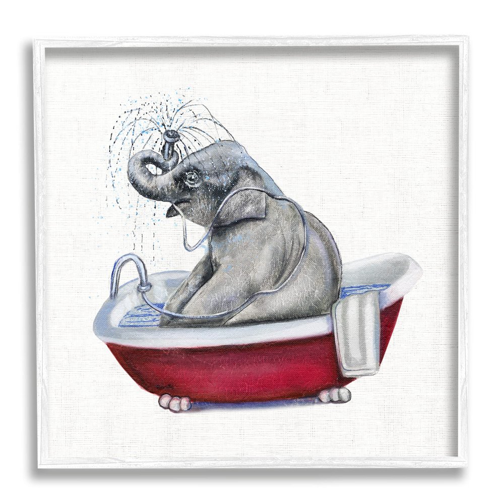 Stupell Industries Elephant in Red Bathtub Playful Safari Animal