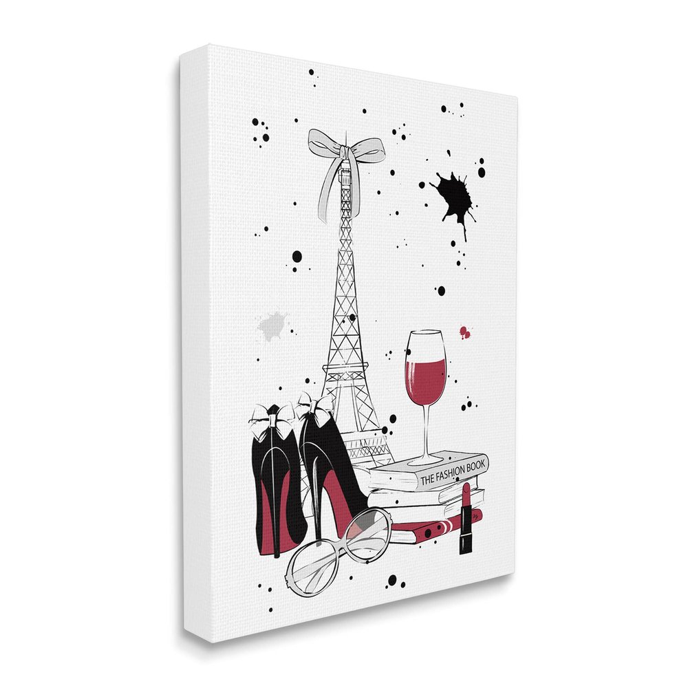 Stupell Industries Glam Fashion Eifel Tower Fashion Books Red Wine