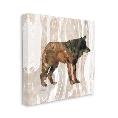 Stupell Industries Woodland Wolf Watercolor Silhouette Rustic Grain Pattern