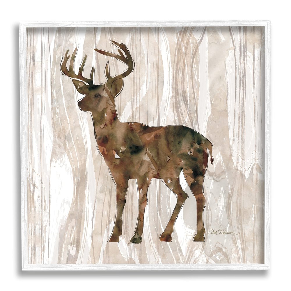 Stupell Industries Wilderness Buck Watercolor Silhouette Rustic Grain Pattern