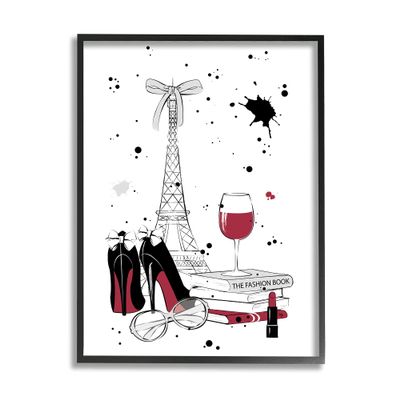 Stupell Industries Glam Fashion Eifel Tower Fashion Books Red Wine