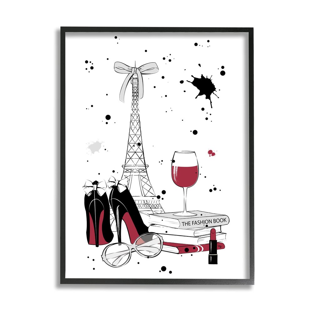Stupell Industries Glam Fashion Eifel Tower Fashion Books Red Wine