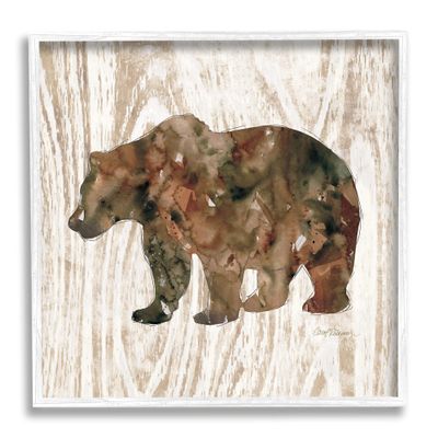 Stupell Industries Forest Bear Watercolor Silhouette Rustic Grain Pattern
