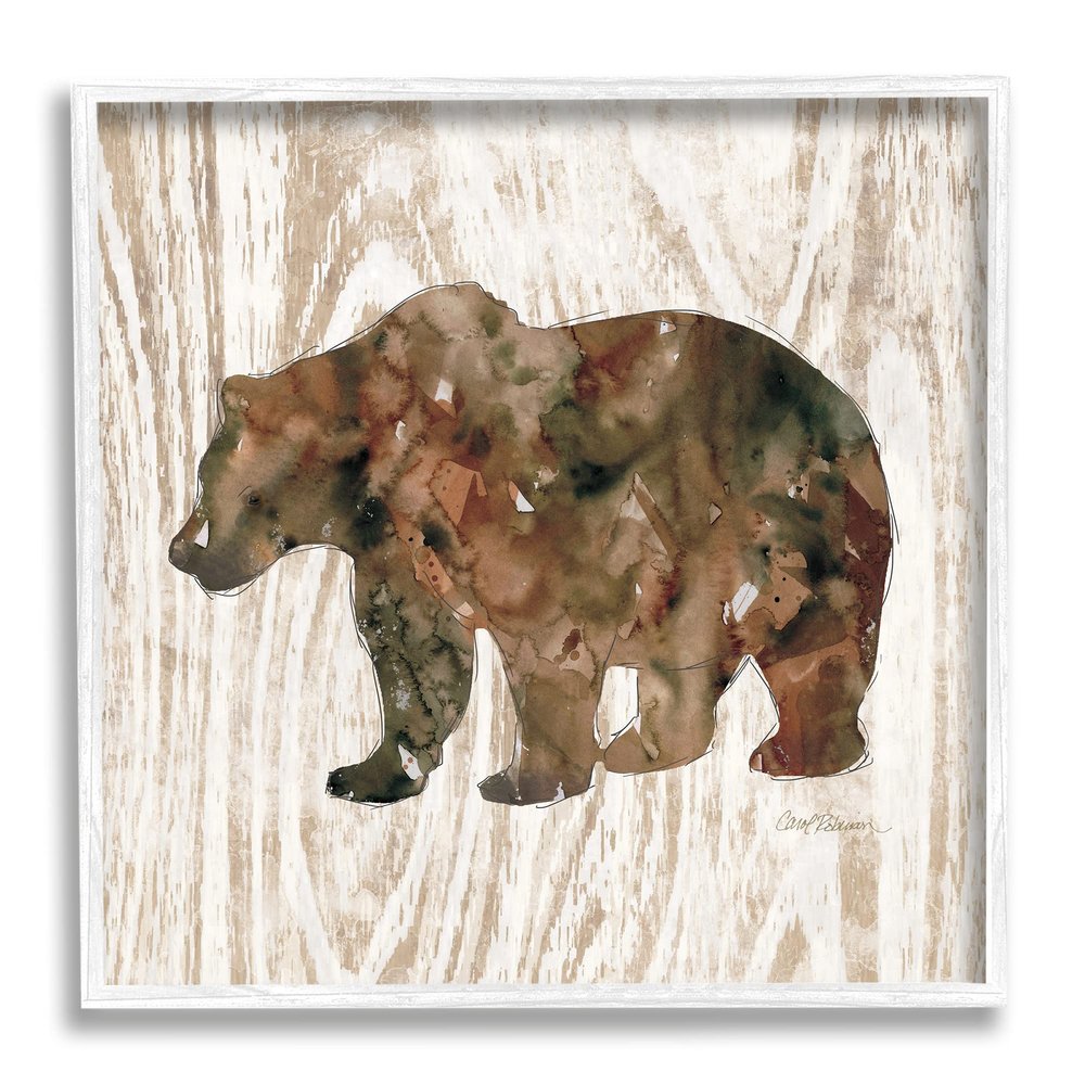 Stupell Industries Forest Bear Watercolor Silhouette Rustic Grain Pattern