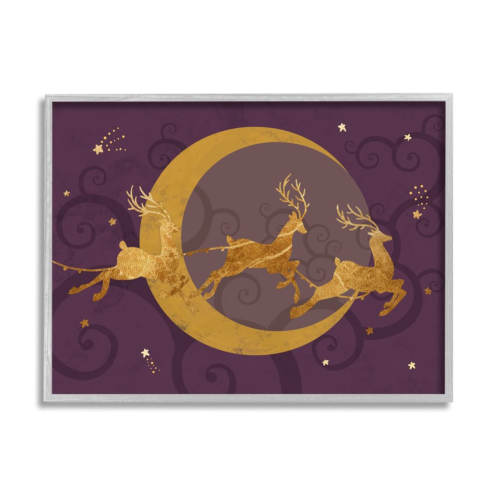 Stupell Industries Reindeers Flying Over Crescent Moon Glam Christmas Sky