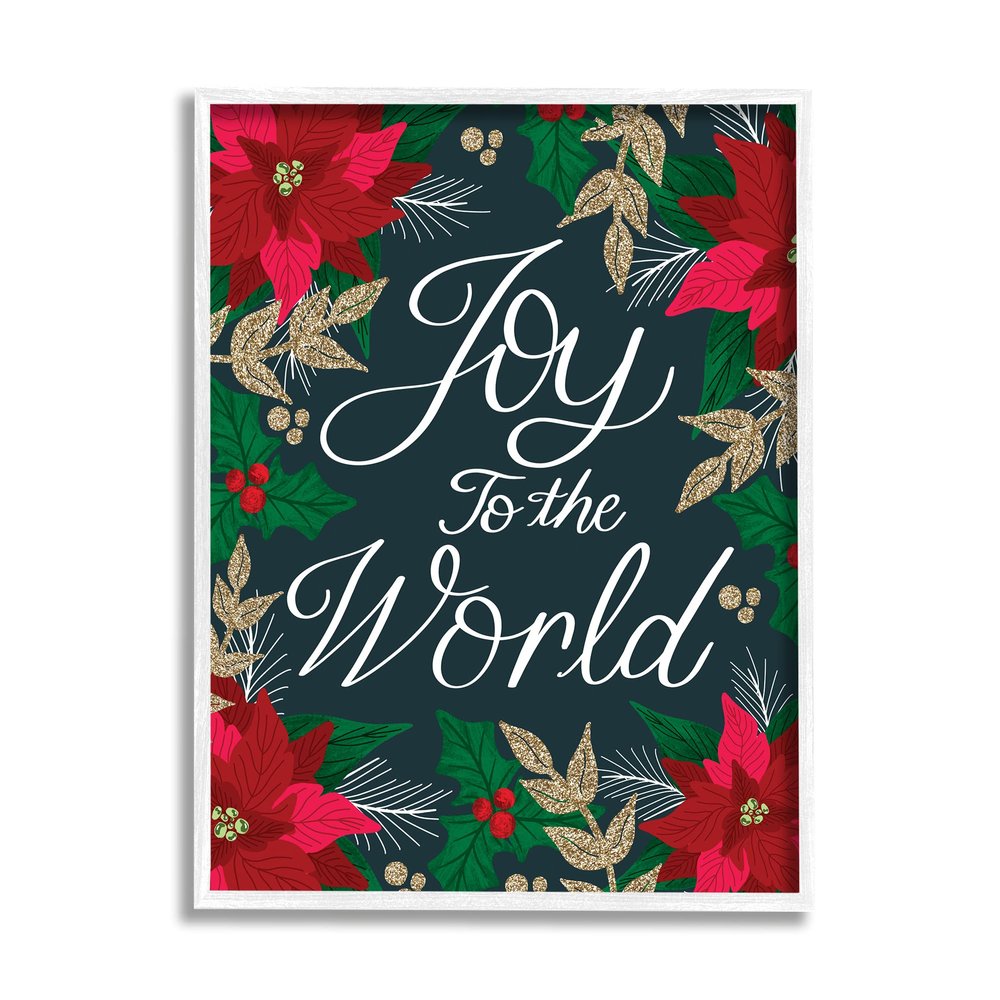 Stupell Industries Joy to The World Festive Red Poinsettia Florals