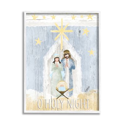 Stupell Industries Holy Night Holiday Nativity Stable Yellow Stars, Designed by Andi Metz White Framed Wall Art, 16 x 20, Blue