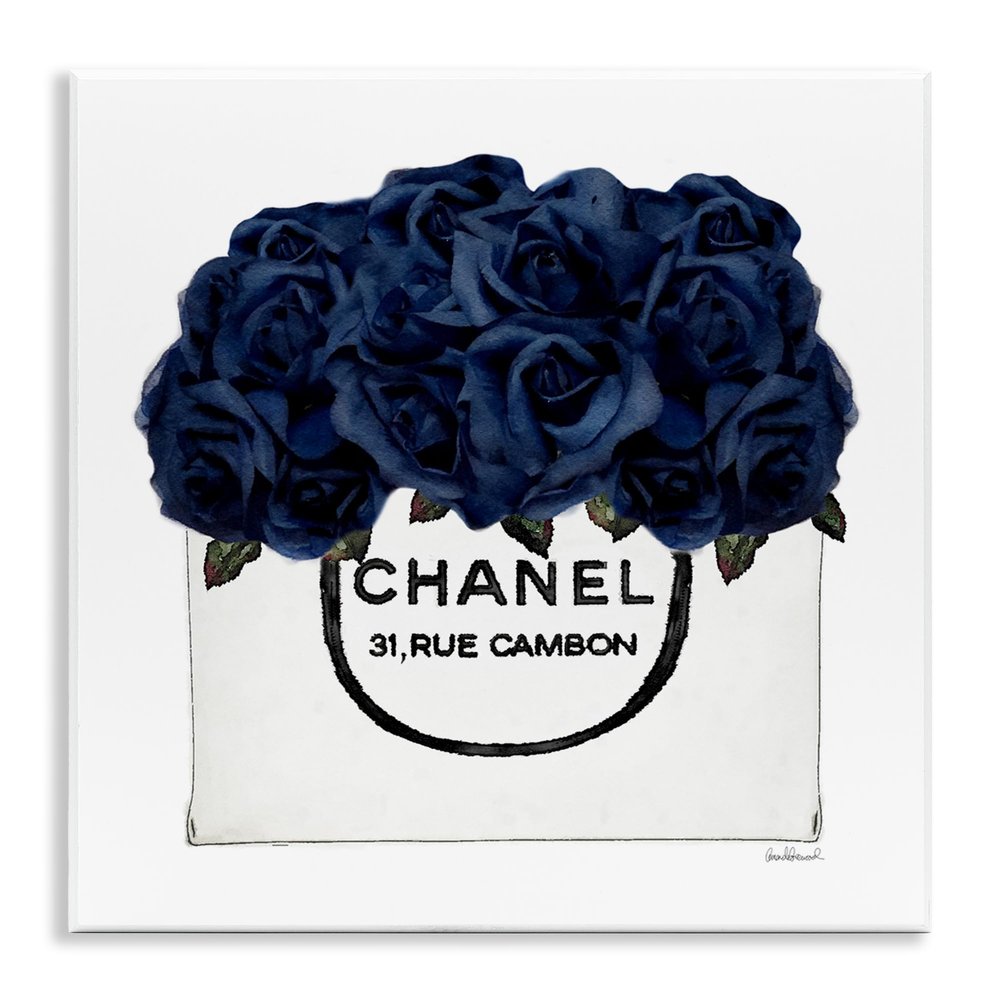 Stupell Industries 'Trendy Chic Navy Blue Roses', Wall Plaque Art, 12 x 12 Inches, Easy to Hang and Sturdy, Made in USA, by Amanda Greenwood