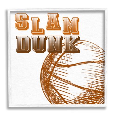 Stupell Industries Slam Dunk Basketball Sports Ball Orange Varsity Typography