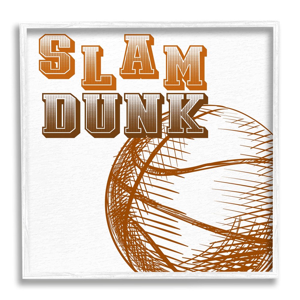 Stupell Industries Slam Dunk Basketball Sports Ball Orange Varsity Typography