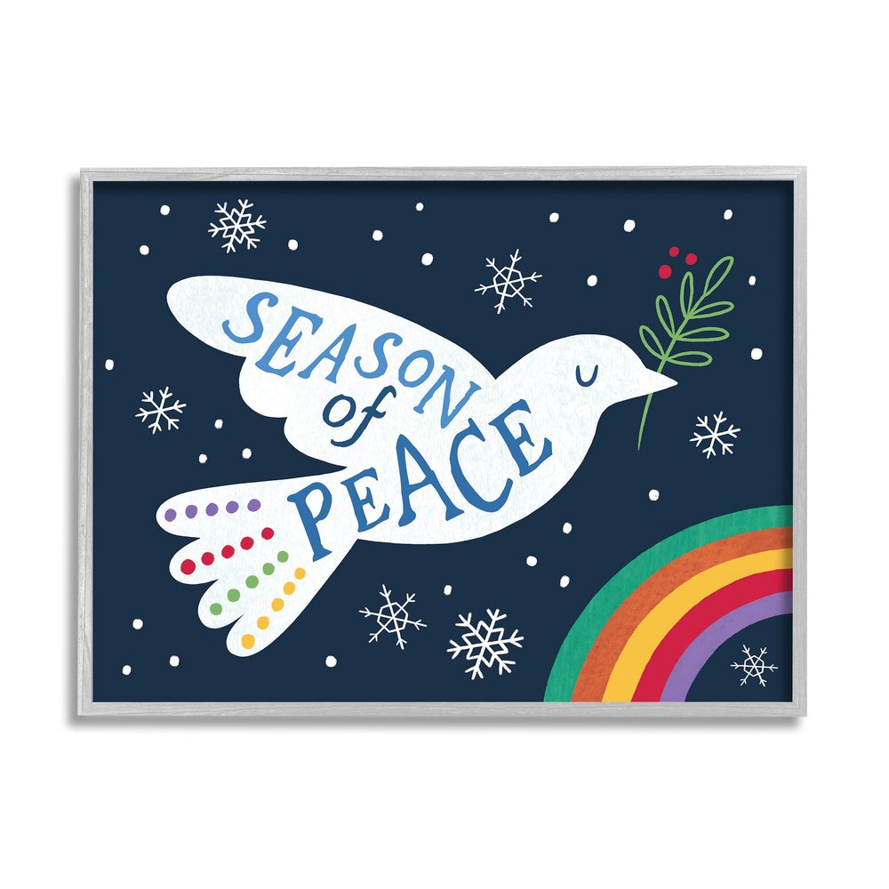 Stupell Industries Season of Peace Phrase White Dove Over Rainbow