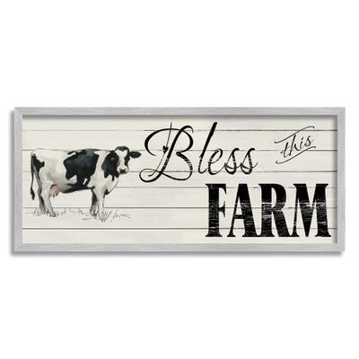 Stupell Industries Bless This Farm Sentiment Traditional Dairy Cow