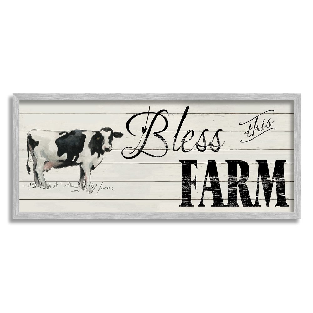 Stupell Industries Bless This Farm Sentiment Traditional Dairy Cow