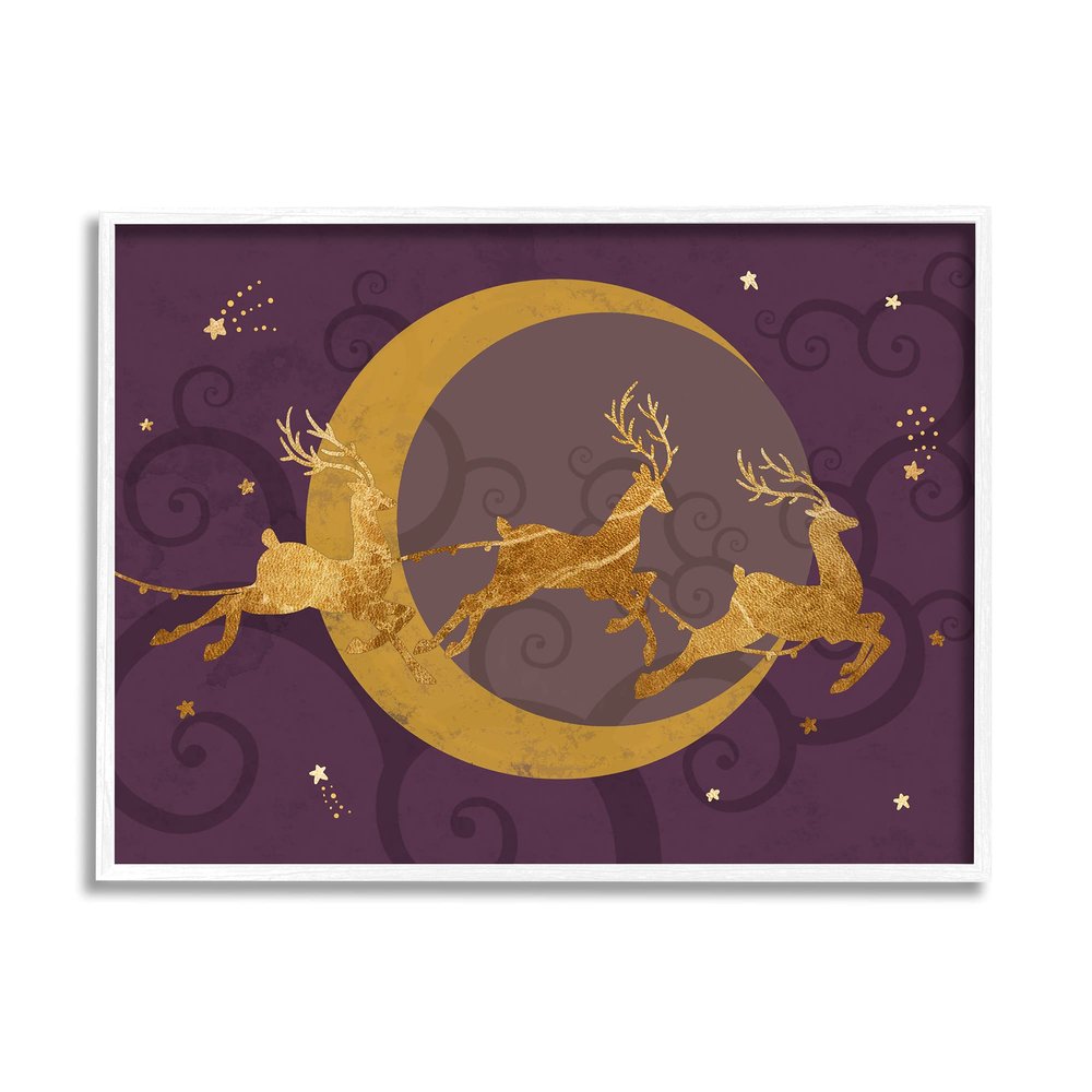 Stupell Industries Reindeers Flying Over Crescent Moon Glam Christmas Sky