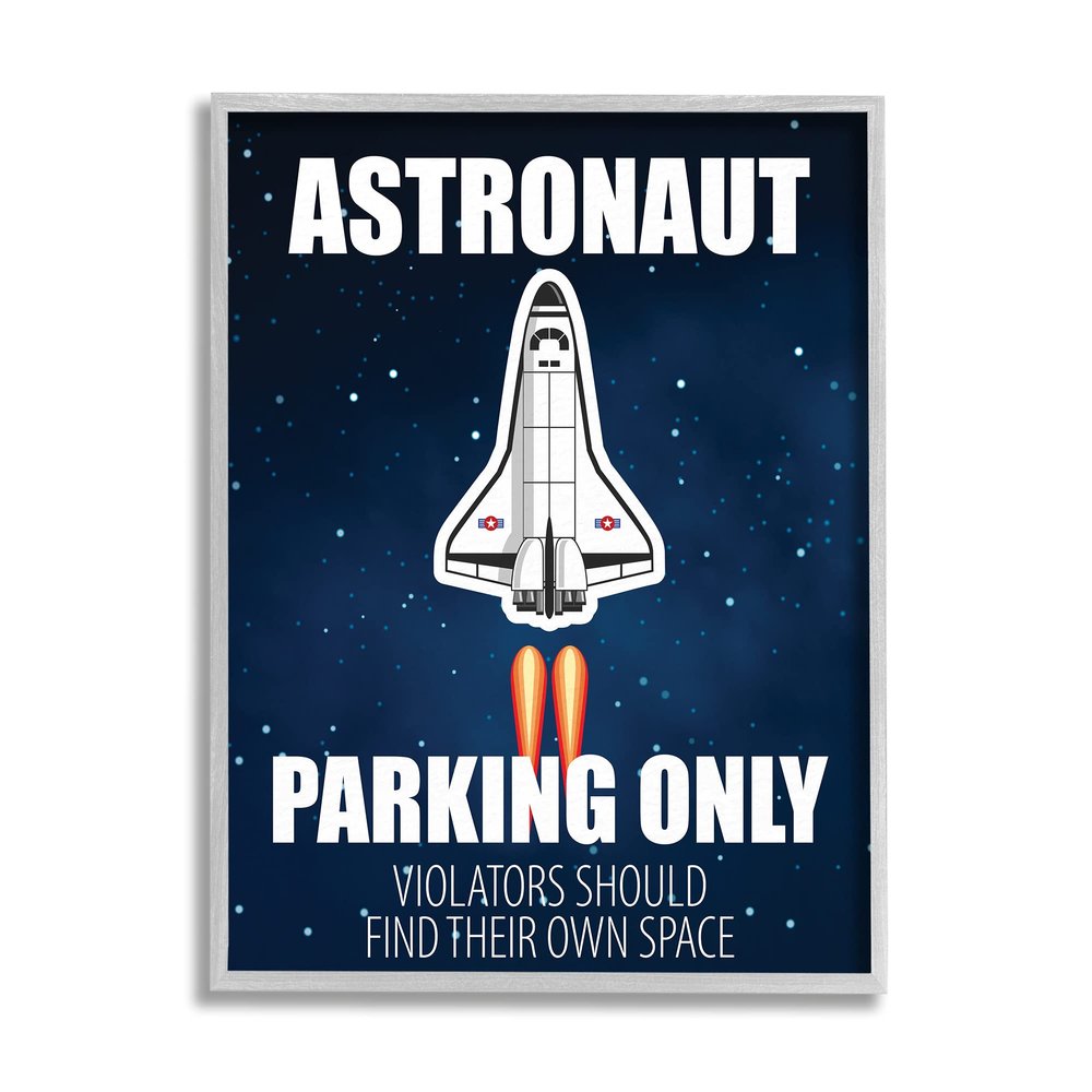 Stupell Industries Astronaut Parking Only Sign Kids' Space Jet Humor