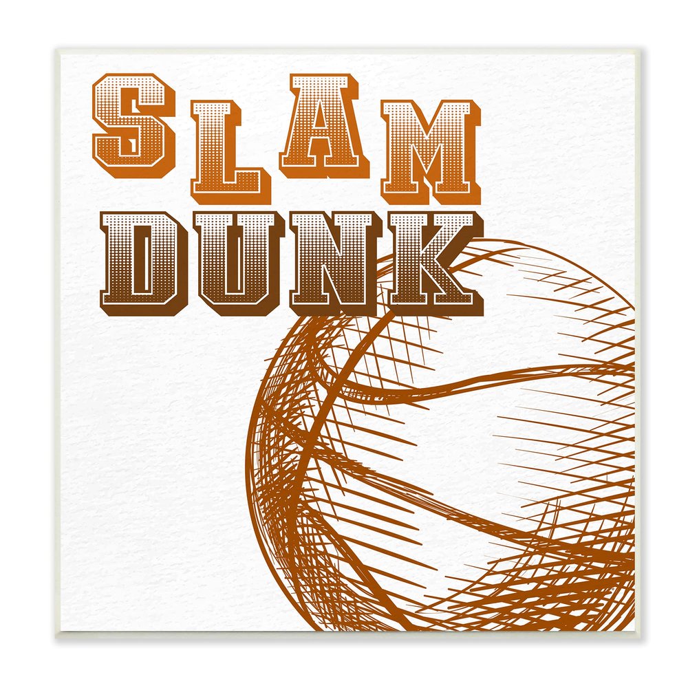 Stupell Industries Slam Dunk Basketball Sports Ball Orange Varsity Typography