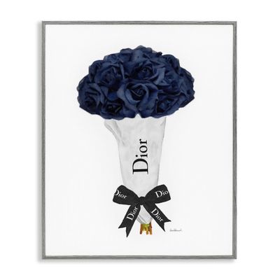 Stupell Industries Blue Rose Floral Bouquet Fashion Glam Bow